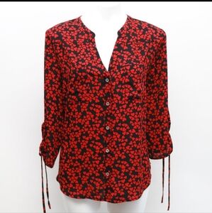 EUC Black with Red Hearts Button Up Shirt Size XL